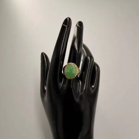 14k Gold Green Jadeite Jade Cocktail Ring Size 9