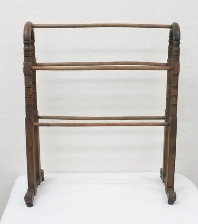 PRIMITIVE WOOD BLANKET STAND TURNED WOOD LEGS WALNUT STAIN GOOD SHAPE