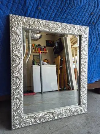 ✨Ornate SILVER Wood Framed Unique MIRROR-Excellent Condition!