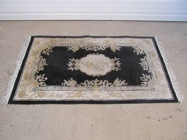 Vintage Black Oriental Wool Rug 35 x 64