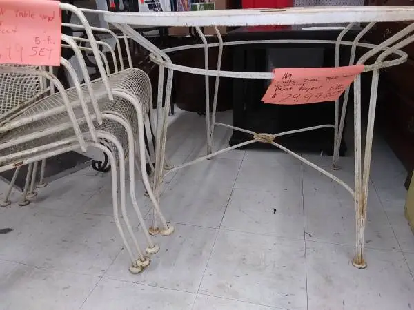 Vintage Iron Expanded Metal Table and Four Chairs