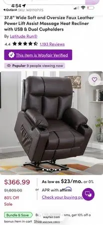 For Sale: Brand New Latitude Run Power Lift Recliner – Massage, Heat,