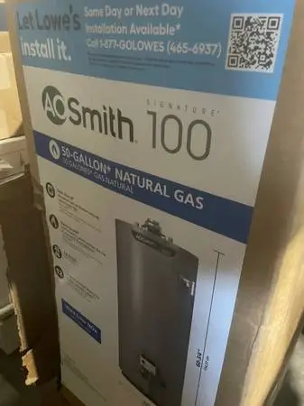 A.O. Smith water heater 50-Gallon Tall 12-year Warranty 40000-BTU Nat