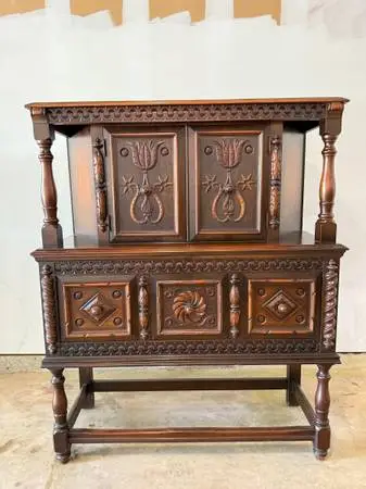 Antique 1920s Jacobean Revival Court Cabinet /Sideboard / Buffet.