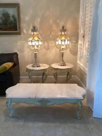 WEIMAN 5 pieces coffee table 2 end tables 2 lamps vintage Italian prov