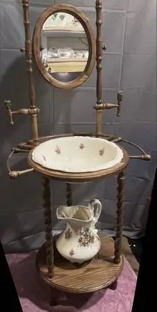 Vintage Victorian Wash Basin + Pitcher Of Athena Floral Porcelain