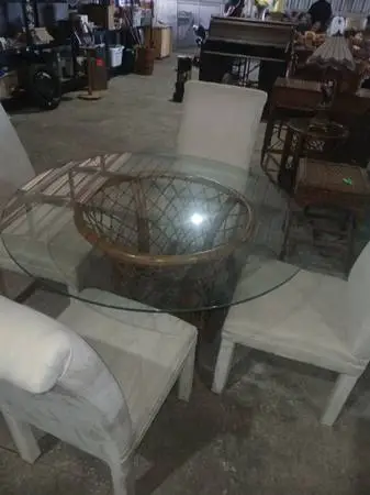 Glass Top Wicker Dining Table