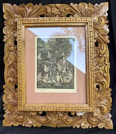 Balinese Intricate Print Matted with a Handmade Frame