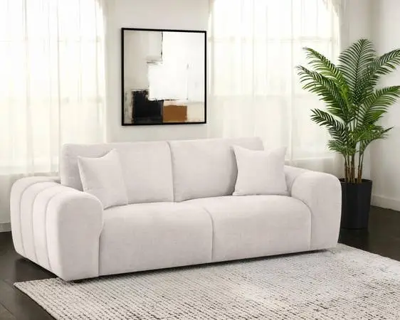 ~Sofa with Oversize Arms and Deep Seats in Ivory Chenille Fabric~