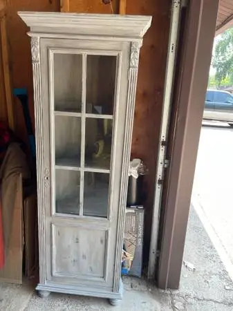 BEAUTIFUL WOOD CORNER CURIO CABINET 70 INCHES Tall