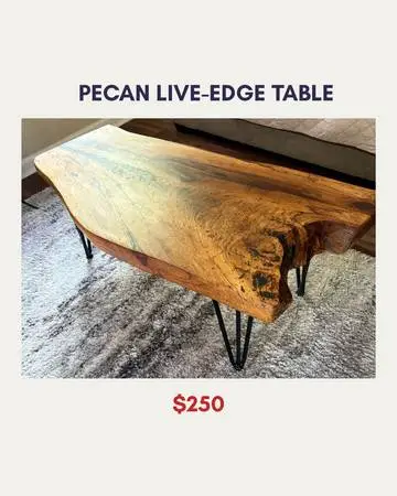 Live Edge Pecan Coffee Table – Solid Hardwood 41x20