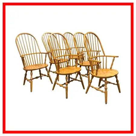 Vintage Habersham Plantation Windsor White Oak Chairs, Set Of Six