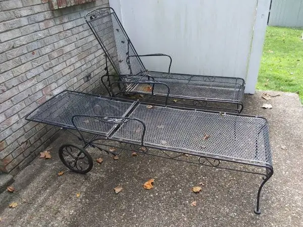 Two Vintage Wrougt Iron Chaise Lounges