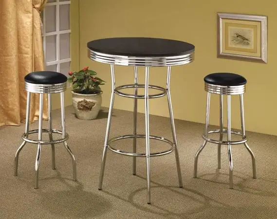 Retro 3-piece Round 1950s Bistro Pub Bar Table Set Black
