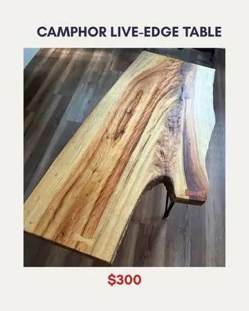 Live Edge Camphor Coffee Table – Solid Hardwood 42.5x20