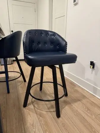 Set of 3 Dark Blue Swivel Bar Stools