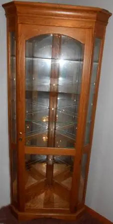 Oak Corner Curio Cabinet 6 Shelves Lighted