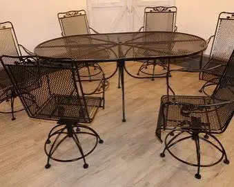 Meadowcraft Dogwood Huge Patio Table w/6 Springer Swivel Chairs
