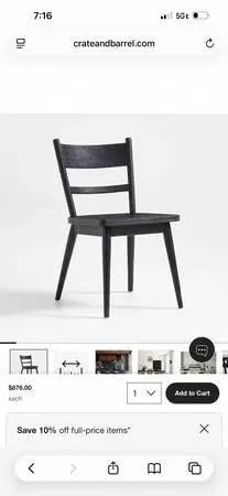 4 New Crate and Barrel Arno Black Wood Dining Chairs-set of 4