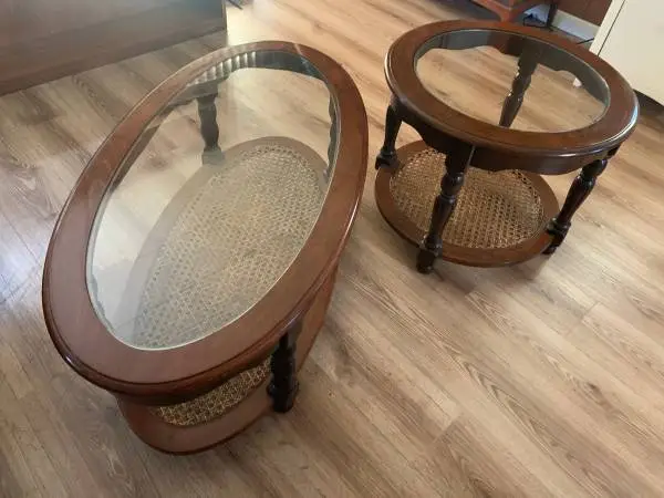 Wood and Glass Coffee and End Tables Excellent