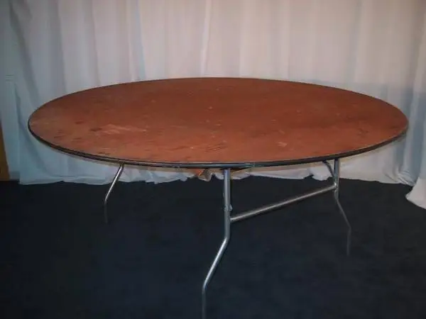 72” round wood top metal frame banquet table