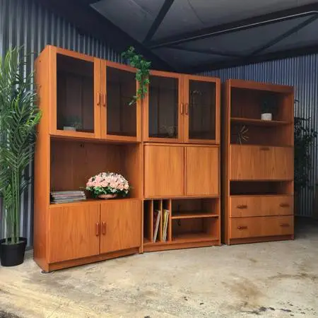 Vintage MCM Danish Teak 3 Piece Wall Unit with Lighting by New Furniture