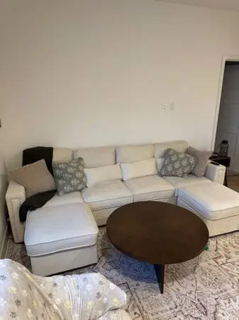110 inch Off White Velvet Couch w/ Built-in Storage Compartments