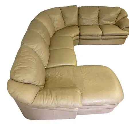 Beige leather sectional with chaise