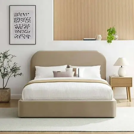 New in 2x Box King Modern Velvet Upholstered Platform Bed Frame