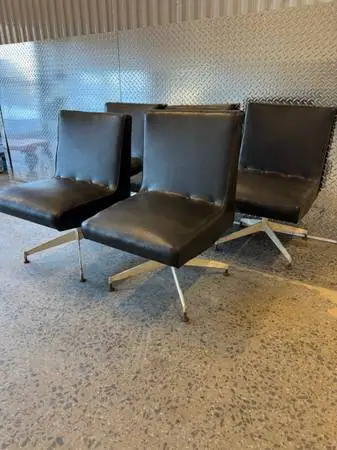 Set of five modern vinyl and metal Milo Baughman style lounge dining c