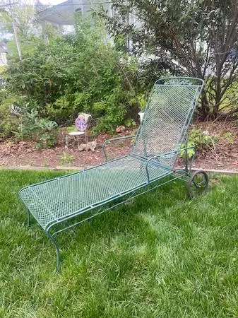 Vintage green painted iron patio lounger