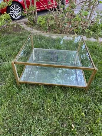 Vintage brushed brass and glass coffee table