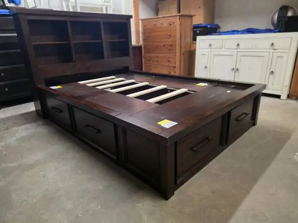 Modern Brown Rustic Full Size Platform Bed Frame with 6 Drawers