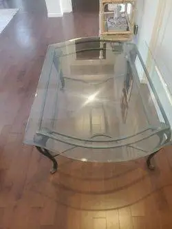 BEAUTIFUL cut glass, wrought iron coffee table.
