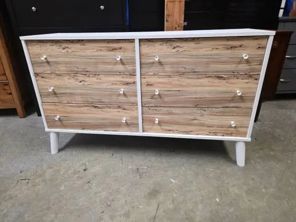 White / Brown Rustic Mid Century Modern Style 6 Drawer Dresser