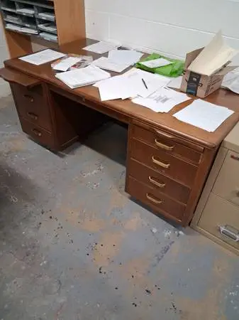 Solid Wood Desk (Walnut Finish, Mid-Century Modern)