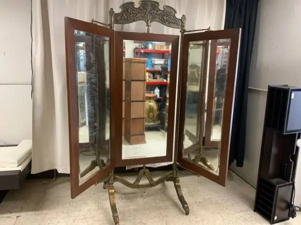 Antique solid brass 3 way mirror
