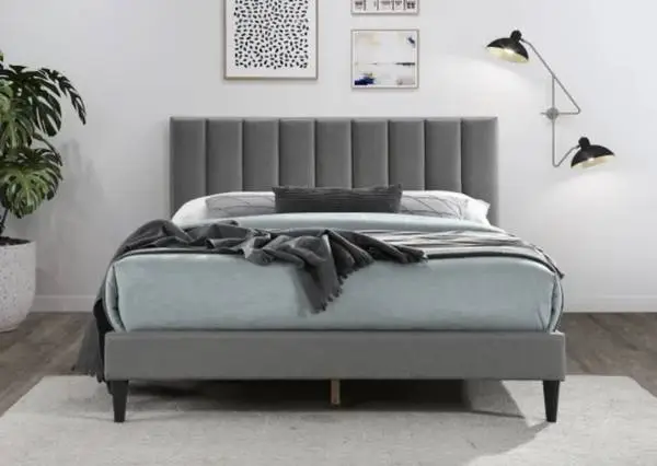 Factory Direct Grey Color Cloth Cover Platform Bed Frame - Queen Size