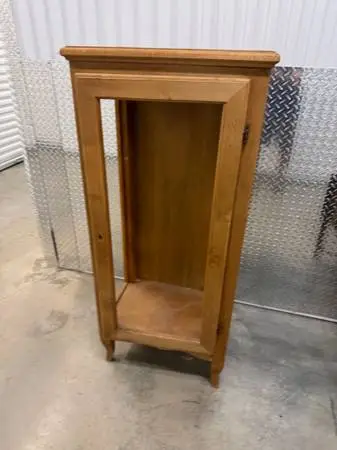 Vintage unfinished wooden glass cabinet