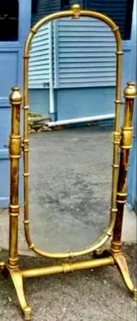 Antique Heavy Brass Oval Cheval Mirror