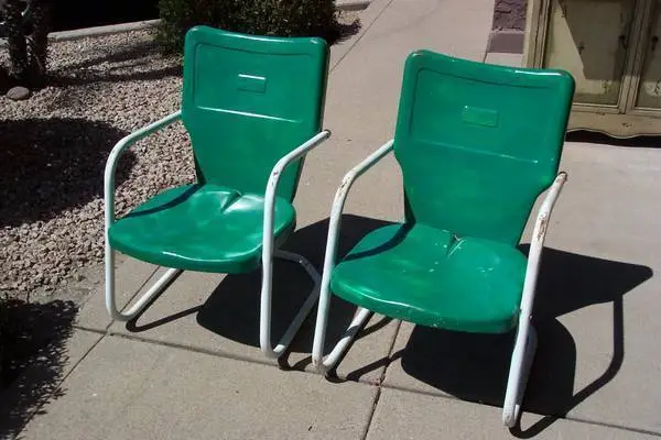 Green metal patio chairs - 2 available - each at