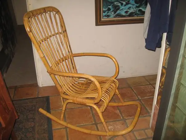Italian Drocal Rattan Rocking Chair-Vintage-1960s