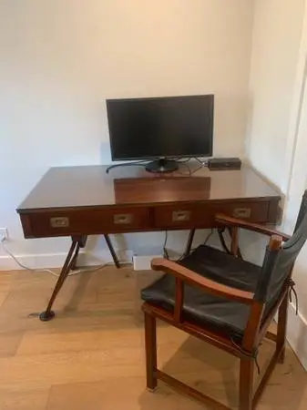 Antique Campaign Style Desk and Matching Chair Set