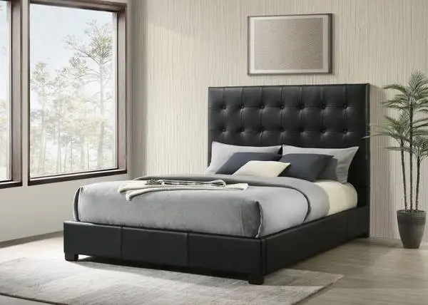 *Platform Queen Bed Upholstered in 100% Real Black Leather**