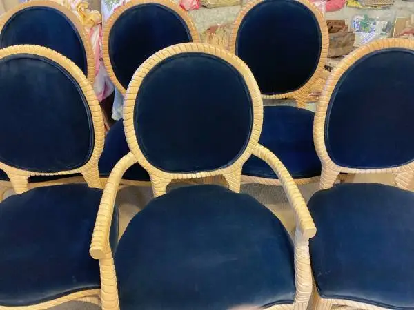 Set 6 Blue Velvet Dining Chairs