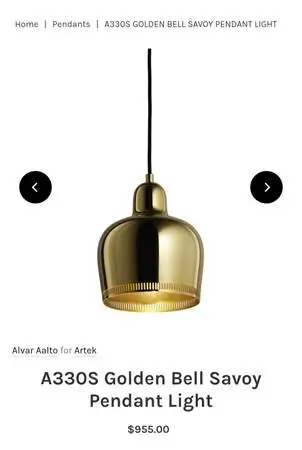 Artek Alvar Aalto A330S Golden Bell Savoy Ceiling Lamp Mid Century M