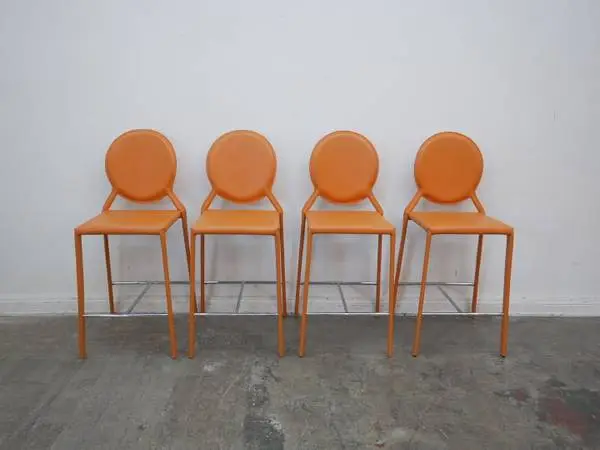 Set of 2 Orange Leather Bar Stools (We Have 2 Sets) $399.00 17W x 17