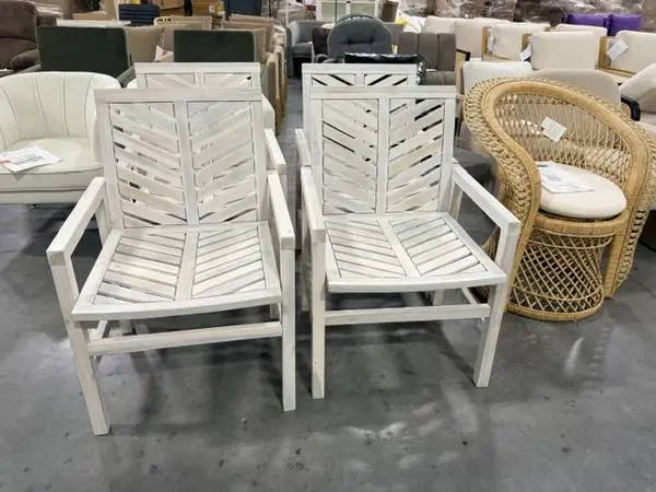 Walker Edison Modern Slatted Outdoor Patio Chair White Wash (Set Of 4)