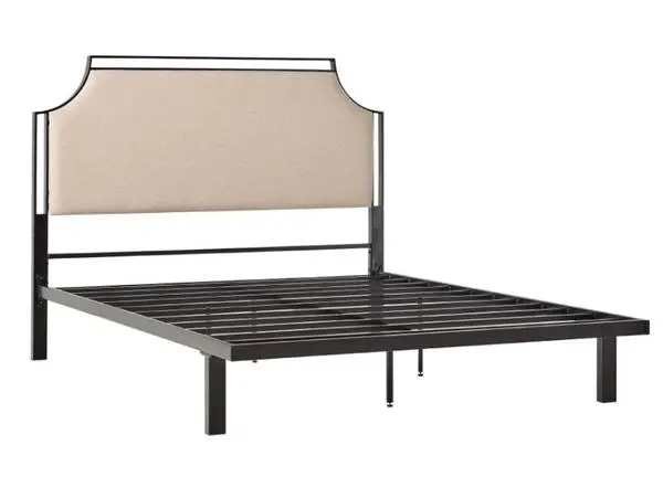 Walker Edison Queen Bed frame Tan With Curved Corners Removable Insert