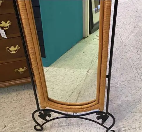 Wicker/metal dressing mirror